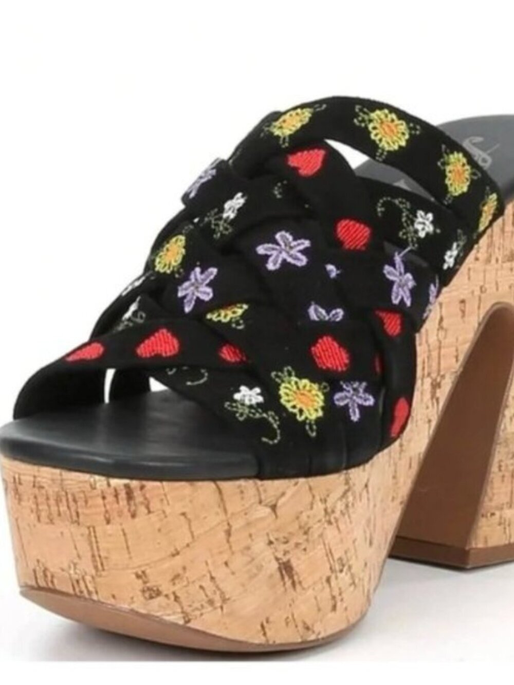 Free People Lisbon Platform Mules Black Suede Floral Embroidery 10 Retail $221